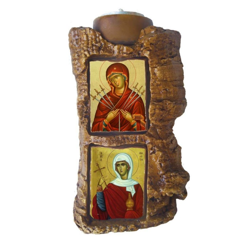 ΠΑΝΑΓΙΑ ΕΠΤΑΣΠΑΘΗ & ΑΓΙΑ ΑΝΑΣΤΑΣΙΑ - Πέτρινο Επιτραπέζιο Δίπτυχο Ρεσώ