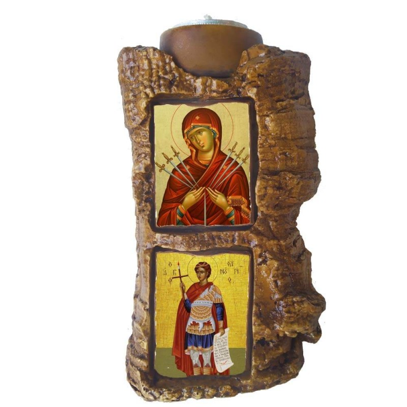 ΠΑΝΑΓΙΑ ΕΠΤΑΣΠΑΘΗ & ΑΓΙΟΣ ΦΑΝΟΥΡΙΟΣ - Πέτρινο Επιτραπέζιο Δίπτυχο Ρεσώ