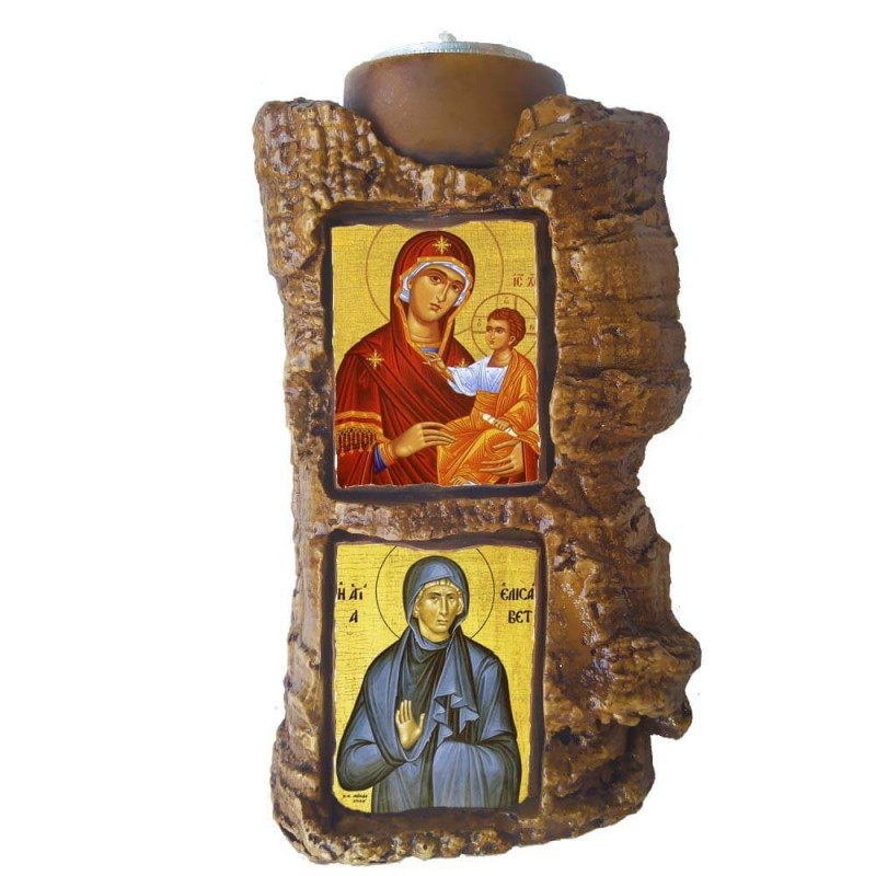 ΠΑΝΑΓΙΑ ΘΕΟΤΟΚΟΣ & ΑΓΙΑ ΕΛΙΣΑΒΕΤ - Πέτρινο Επιτραπέζιο Δίπτυχο Ρεσώ