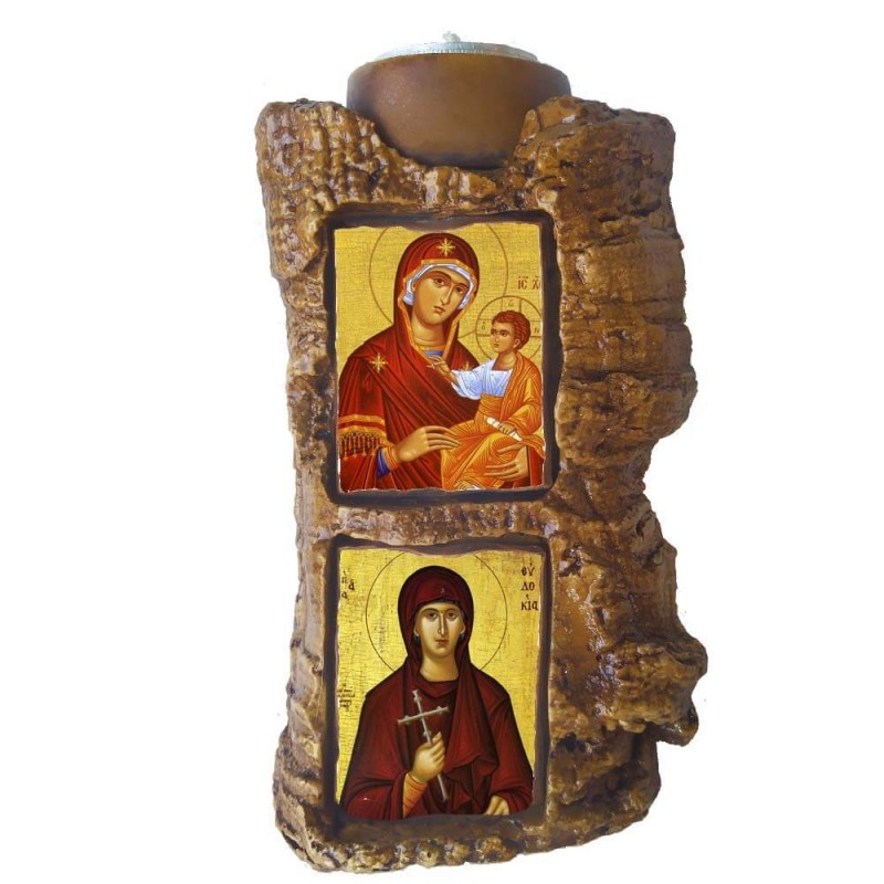 ΠΑΝΑΓΙΑ ΘΕΟΤΟΚΟΣ & ΑΓΙΑ ΕΥΔΟΚΙΑ - Πέτρινο Επιτραπέζιο Δίπτυχο Ρεσώ