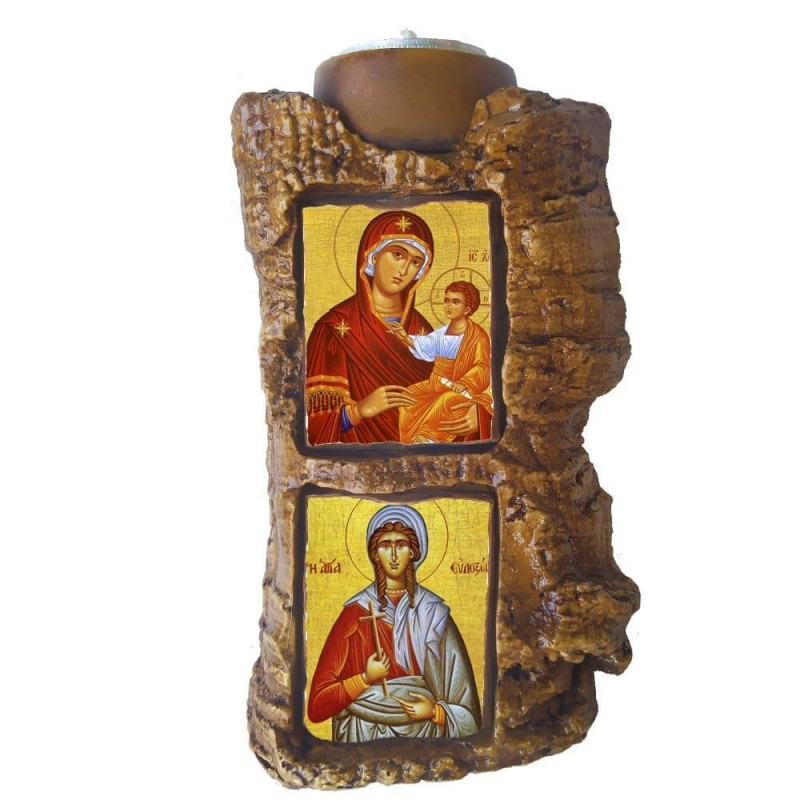 ΠΑΝΑΓΙΑ ΘΕΟΤΟΚΟΣ & ΑΓΙΑ ΕΥΔΟΞΙΑ - Πέτρινο Επιτραπέζιο Δίπτυχο Ρεσώ