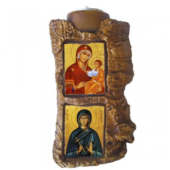 ΠΑΝΑΓΙΑ ΘΕΟΤΟΚΟΣ & ΑΓΙΑ ΕΥΓΕΝΙΑ - Πέτρινο Επιτραπέζιο Δίπτυχο Ρεσώ