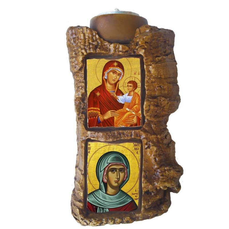 ΠΑΝΑΓΙΑ ΘΕΟΤΟΚΟΣ & ΑΓΙΑ ΙΦΙΓΕΝΕΙΑ - Πέτρινο Επιτραπέζιο Δίπτυχο Ρεσώ