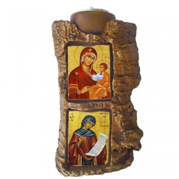 ΠΑΝΑΓΙΑ ΘΕΟΤΟΚΟΣ & ΑΓΙΑ ΚΑΣΣΙΑΝΗ - Πέτρινο Επιτραπέζιο Δίπτυχο Ρεσώ