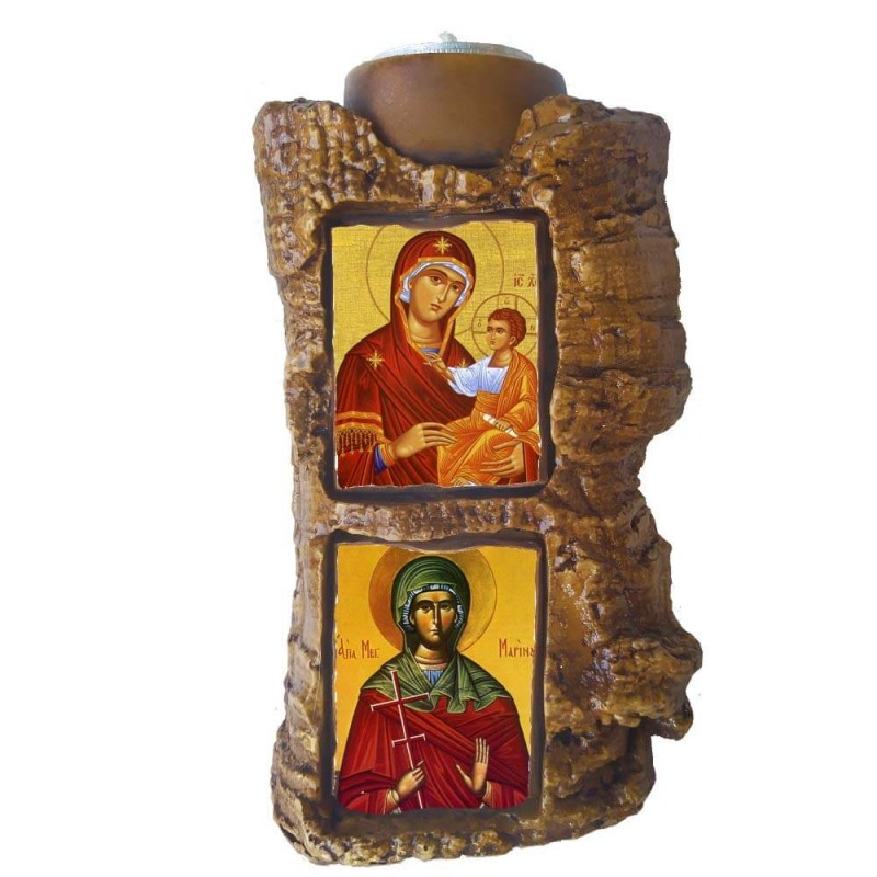 ΠΑΝΑΓΙΑ ΘΕΟΤΟΚΟΣ & ΑΓΙΑ ΜΑΡΙΝΑ - Πέτρινο Επιτραπέζιο Δίπτυχο Ρεσώ