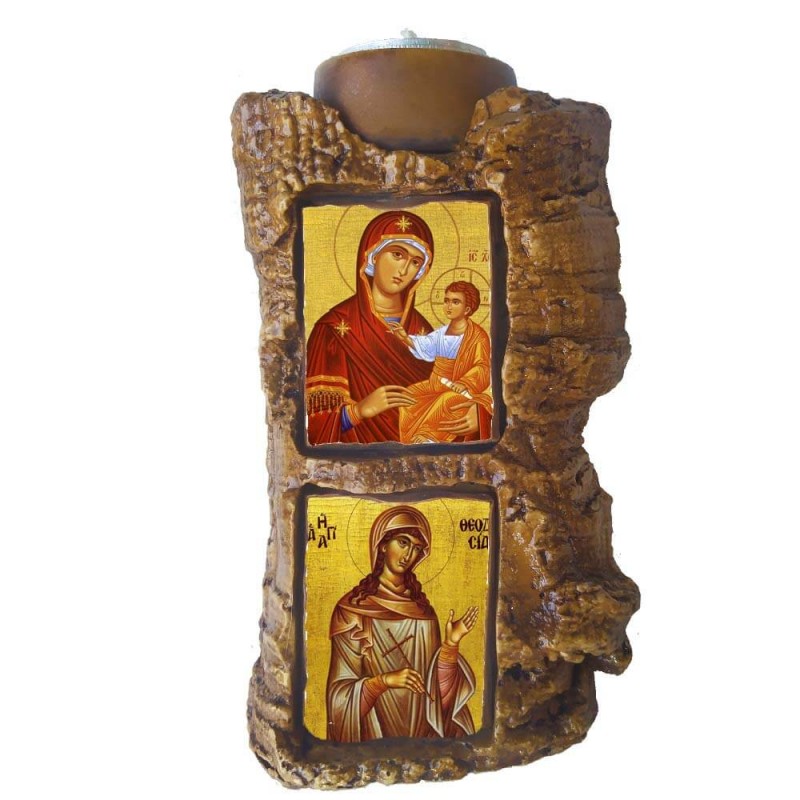 ΠΑΝΑΓΙΑ ΘΕΟΤΟΚΟΣ & ΑΓΙΑ ΘΕΟΔΟΣΙΑ - Πέτρινο Επιτραπέζιο Δίπτυχο Ρεσώ