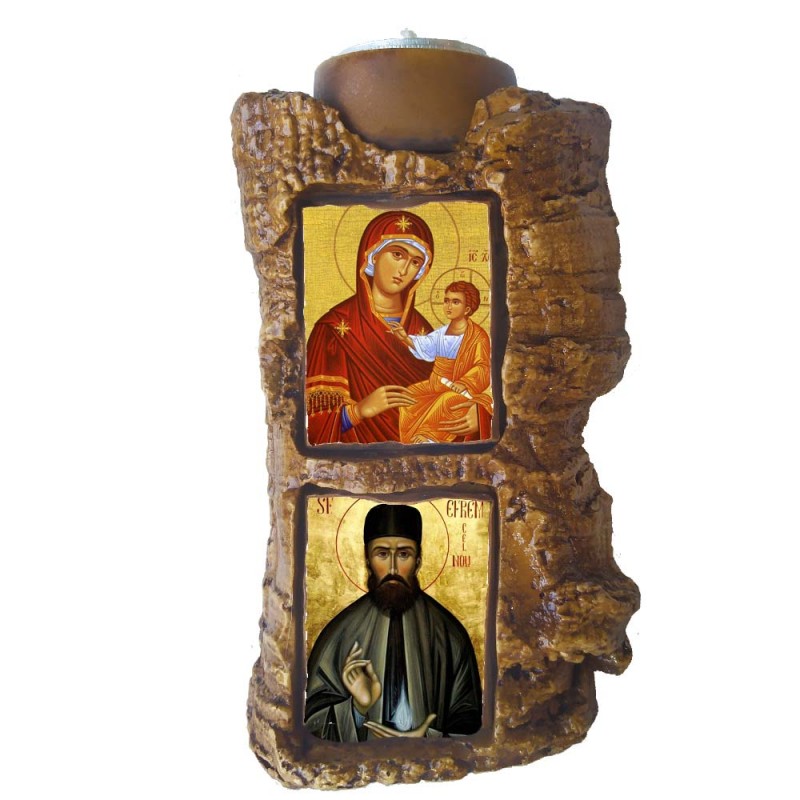 ΠΑΝΑΓΙΑ ΘΕΟΤΟΚΟΣ & ΑΓΙΟΣ ΕΦΡΑΙΜ - Πέτρινο Επιτραπέζιο Δίπτυχο Ρεσώ