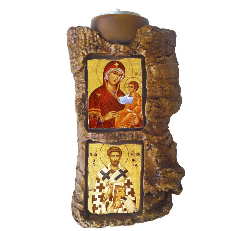 ΠΑΝΑΓΙΑ ΘΕΟΤΟΚΟΣ & ΑΓΙΟΣ ΕΛΕΥΘΕΡΙΟΣ - Πέτρινο Επιτραπέζιο Δίπτυχο Ρεσώ