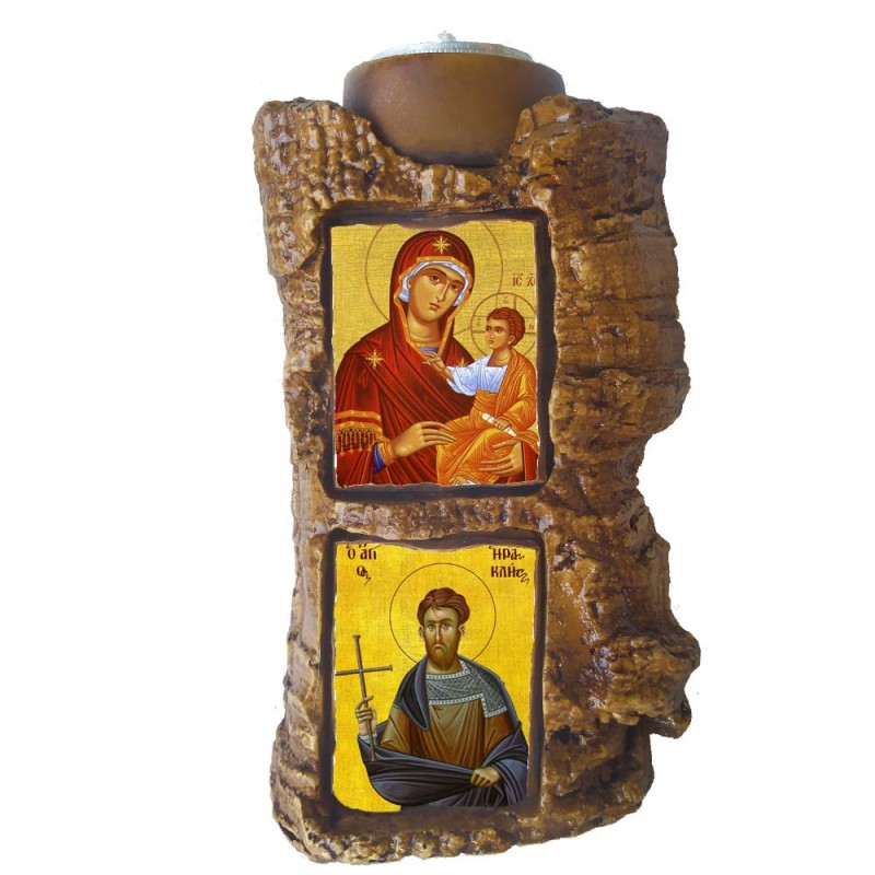 ΠΑΝΑΓΙΑ ΘΕΟΤΟΚΟΣ & ΑΓΙΟΣ ΗΡΑΚΛΗΣ - Πέτρινο Επιτραπέζιο Δίπτυχο Ρεσώ