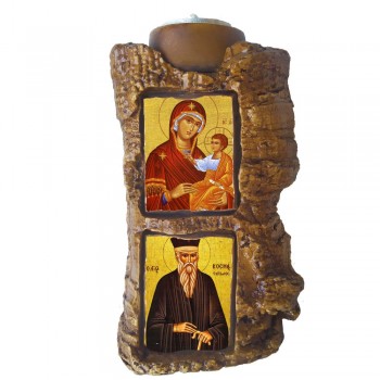 ΠΑΝΑΓΙΑ ΘΕΟΤΟΚΟΣ & ΑΓΙΟΣ ΚΟΣΜΑΣ ΑΙΤΩΛΟΣ - Πέτρινο Επιτραπέζιο Δίπτυχο Ρεσώ