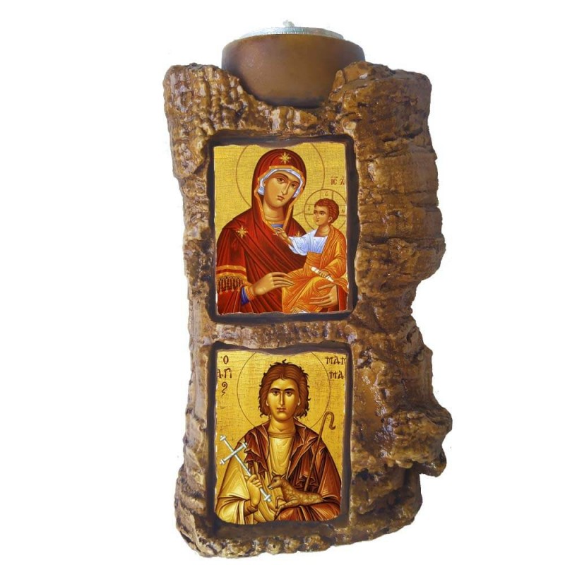 ΠΑΝΑΓΙΑ ΘΕΟΤΟΚΟΣ & ΑΓΙΟΣ ΜΑΜΜΑΣ - Πέτρινο Επιτραπέζιο Δίπτυχο Ρεσώ