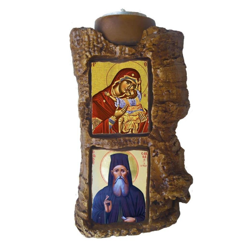 ΠΑΝΑΓΙΑ ΘΕΟΤΟΚΟΣ & ΑΓΙΟΣ ΣΑΒΒΑΣ Ο ΕΝ ΚΑΛΥΜΝΩ - Πέτρινο Επιτραπέζιο Δίπτυχο Ρεσώ