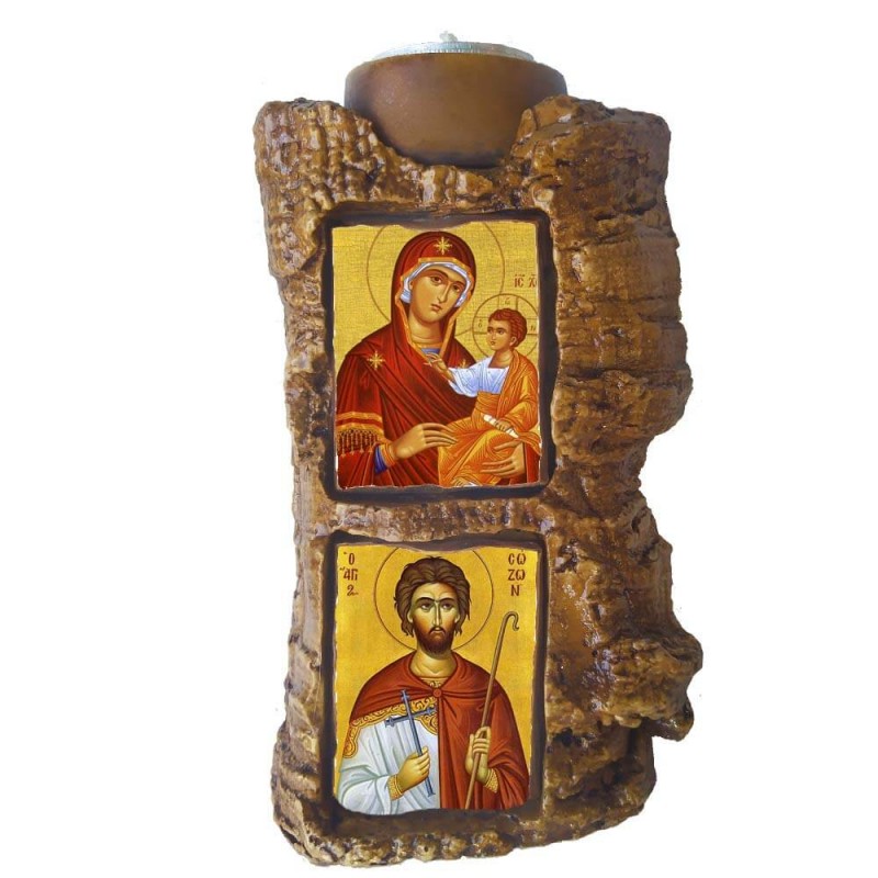 ΠΑΝΑΓΙΑ ΘΕΟΤΟΚΟΣ & ΑΓΙΟΣ ΣΩΖΩΝ - Πέτρινο Επιτραπέζιο Δίπτυχο Ρεσώ