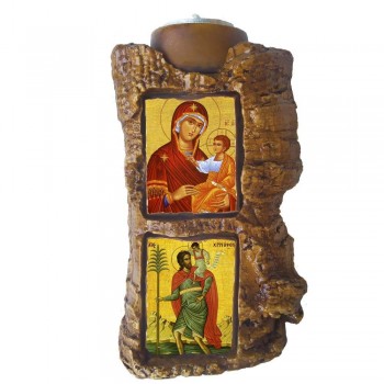 ΠΑΝΑΓΙΑ ΘΕΟΤΟΚΟΣ & ΑΓΙΟΣ ΧΡΙΣΤΟΦΟΡΟΣ - Πέτρινο Επιτραπέζιο Δίπτυχο Ρεσώ