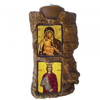 ΠΑΝΑΓΙΑ ΘΕΟΤΟΚΟΣ & ΑΓΙΑ ΒΑΡΒΑΡΑ - Πέτρινο Επιτραπέζιο Δίπτυχο Ρεσώ