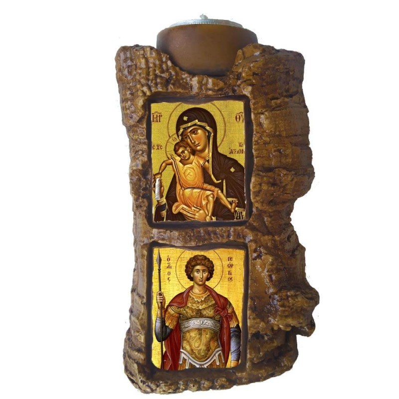 ΠΑΝΑΓΙΑ ΑΞΙΟΝ ΕΣΤΙ & ΑΓΙΟΣ ΓΕΩΡΓΙΟΣ - Πέτρινο Επιτραπέζιο Δίπτυχο Ρεσώ