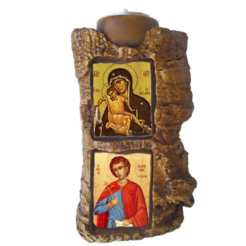 ΠΑΝΑΓΙΑ ΑΞΙΟΝ ΕΣΤΙ & ΑΓΙΟΣ ΙΩΑΝΝΗΣ ΡΩΣΟΣ - Πέτρινο Επιτραπέζιο Δίπτυχο Ρεσώ