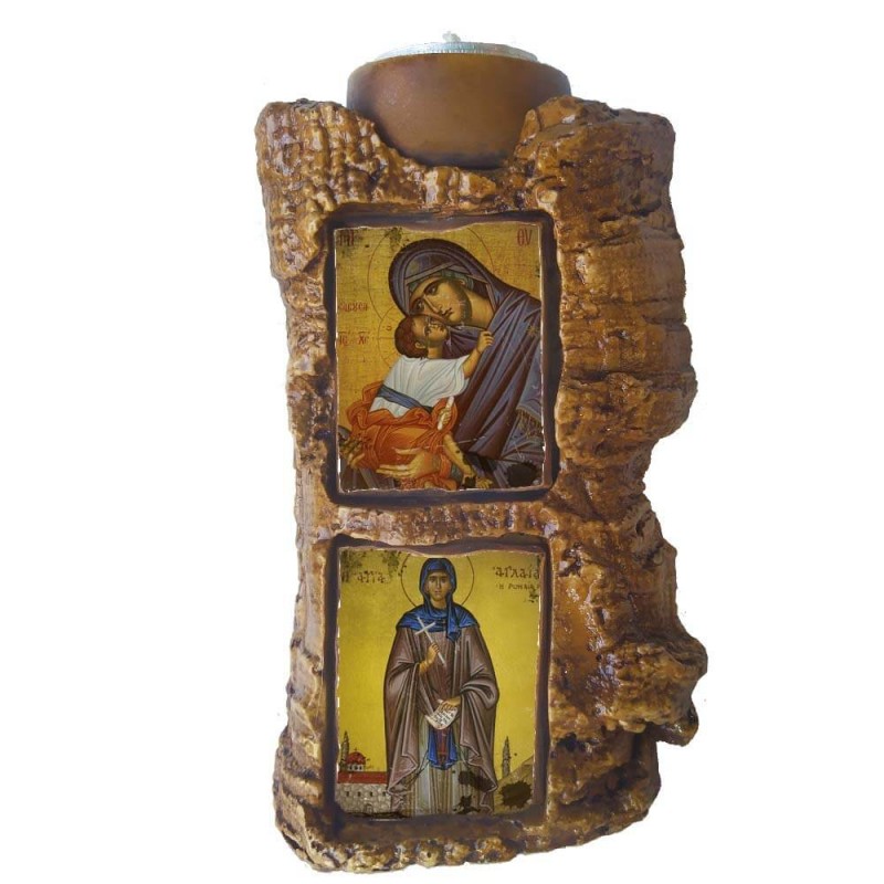 ΠΑΝΑΓΙΑ ΕΛΕΟΥΣΑ & ΑΓΙΑ ΑΓΛΑΪΑ - Πέτρινο Επιτραπέζιο Δίπτυχο Ρεσώ
