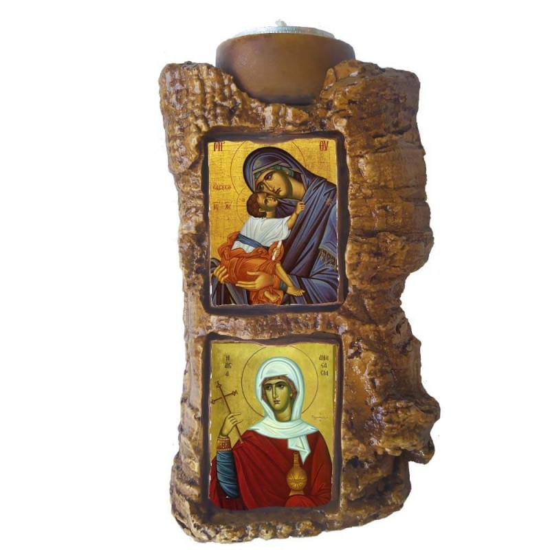 ΠΑΝΑΓΙΑ ΕΛΕΟΥΣΑ & ΑΓΙΑ ΑΝΑΣΤΑΣΙΑ - Πέτρινο Επιτραπέζιο Δίπτυχο Ρεσώ