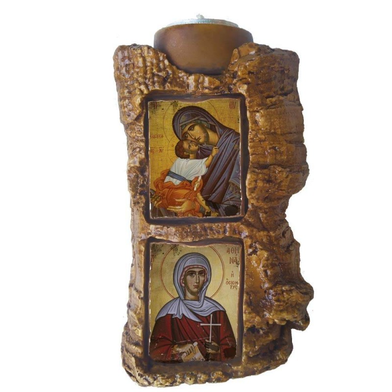 ΠΑΝΑΓΙΑ ΕΛΕΟΥΣΑ & ΑΓΙΑ ΑΘΗΝΑ - Πέτρινο Επιτραπέζιο Δίπτυχο Ρεσώ