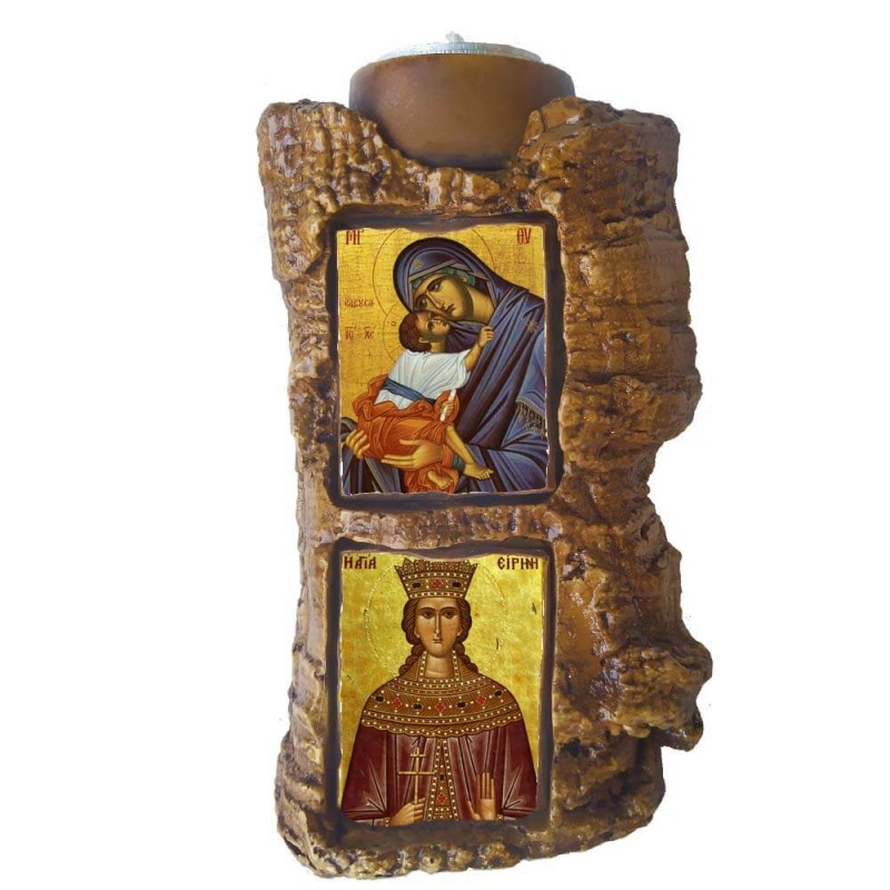 ΠΑΝΑΓΙΑ ΕΛΕΟΥΣΑΣ & ΑΓΙΑ ΕΙΡΗΝΗ - Πέτρινο Επιτραπέζιο Δίπτυχο Ρεσώ