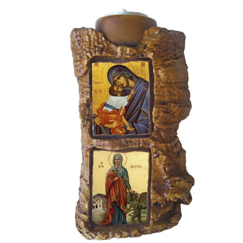 ΠΑΝΑΓΙΑ ΕΛΕΟΥΣΑ & ΑΓΙΑ ΜΑΡΙΝΑ - Πέτρινο Επιτραπέζιο Δίπτυχο Ρεσώ