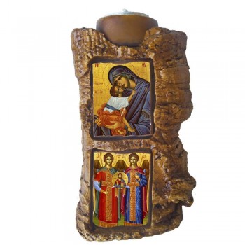 ΠΑΝΑΓΙΑ ΕΛΕΟΥΣΑ & ΑΡΧΑΓΓΕΛΟΙ ΜΙΧΑΗΛ ΚΑΙ ΓΑΒΡΙΗΛ - Πέτρινο Επιτραπέζιο Δίπτυχο Ρεσώ