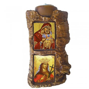 ΠΑΝΑΓΙΑ ΓΛΥΚΟΦΙΛΟΥΣΑ & ΑΓΙΑ ΑΙΚΑΤΕΡΙΝΗ - Πέτρινο Επιτραπέζιο Δίπτυχο Ρεσώ