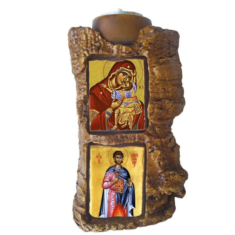 ΠΑΝΑΓΙΑ ΓΛΥΚΟΦΙΛΟΥΣΑ & ΑΓΙΟΣ ΑΙΜΙΛΙΑΝΟΣ - Πέτρινο Επιτραπέζιο Δίπτυχο Ρεσώ