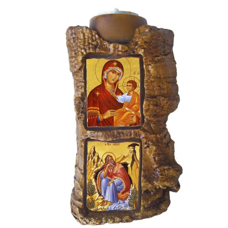 ΠΑΝΑΓΙΑ ΘΕΟΤΟΚΟΣ & ΠΡΟΦΗΤΗΣ ΗΛΙΑΣ - Πέτρινο Επιτραπέζιο Δίπτυχο Ρεσώ