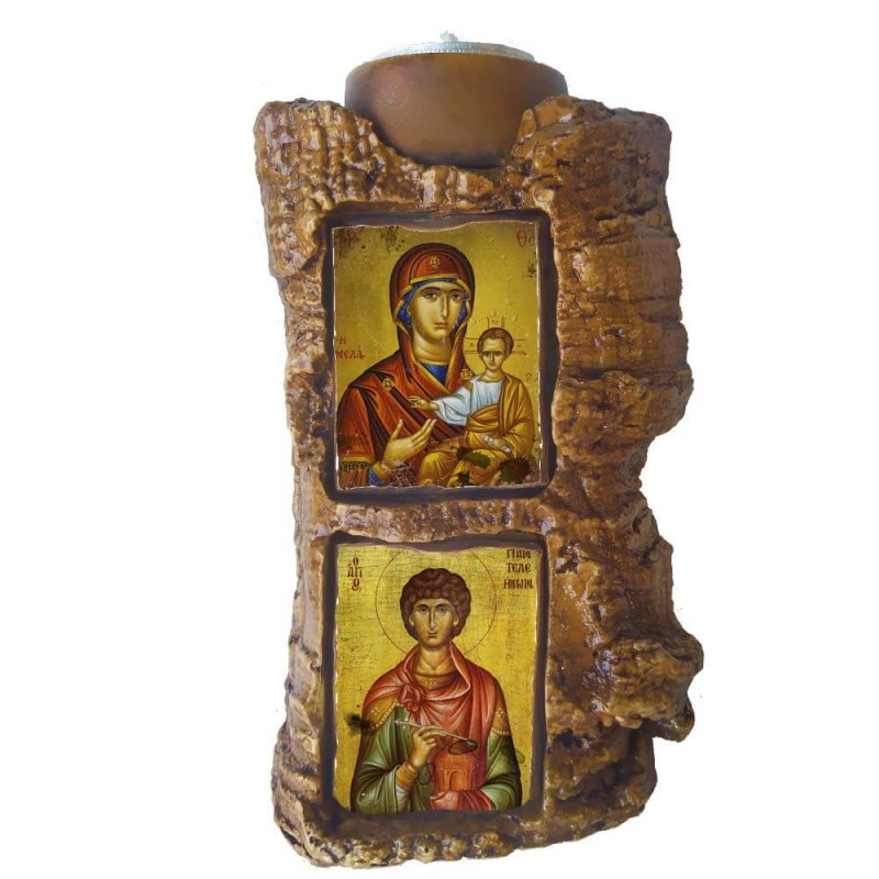 ΠΑΝΑΓΙΑ ΣΟΥΜΕΛΑ & ΑΓΙΟΣ ΠΑΝΤΕΛΕΗΜΩΝ - Πέτρινο Επιτραπέζιο Δίπτυχο Ρεσώ