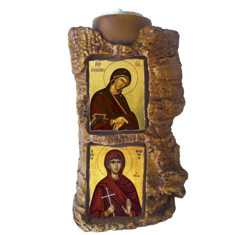 ΠΑΝΑΓΙΑ ΥΠΑΡΧΟΥΣΑΣ & ΑΓΙΑ ΦΙΛΟΘΕΗ - Πέτρινο Επιτραπέζιο Δίπτυχο Ρεσώ