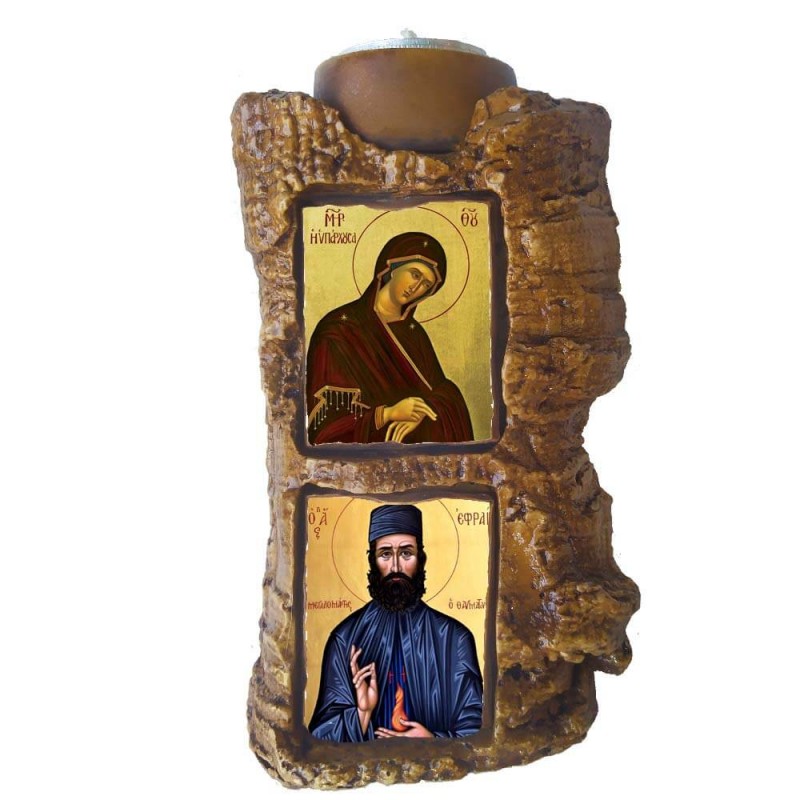 ΠΑΝΑΓΙΑ ΥΠΑΡΧΟΥΣΑΣ & ΑΓΙΟΣ ΕΦΡΑΙΜ - Πέτρινο Επιτραπέζιο Δίπτυχο Ρεσώ