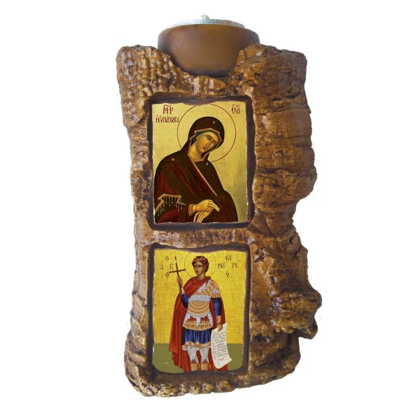ΠΑΝΑΓΙΑ ΥΠΑΡΧΟΥΣΑΣ & ΑΓΙΟΣ ΦΑΝΟΥΡΙΟΣ - Πέτρινο Επιτραπέζιο Δίπτυχο Ρεσώ