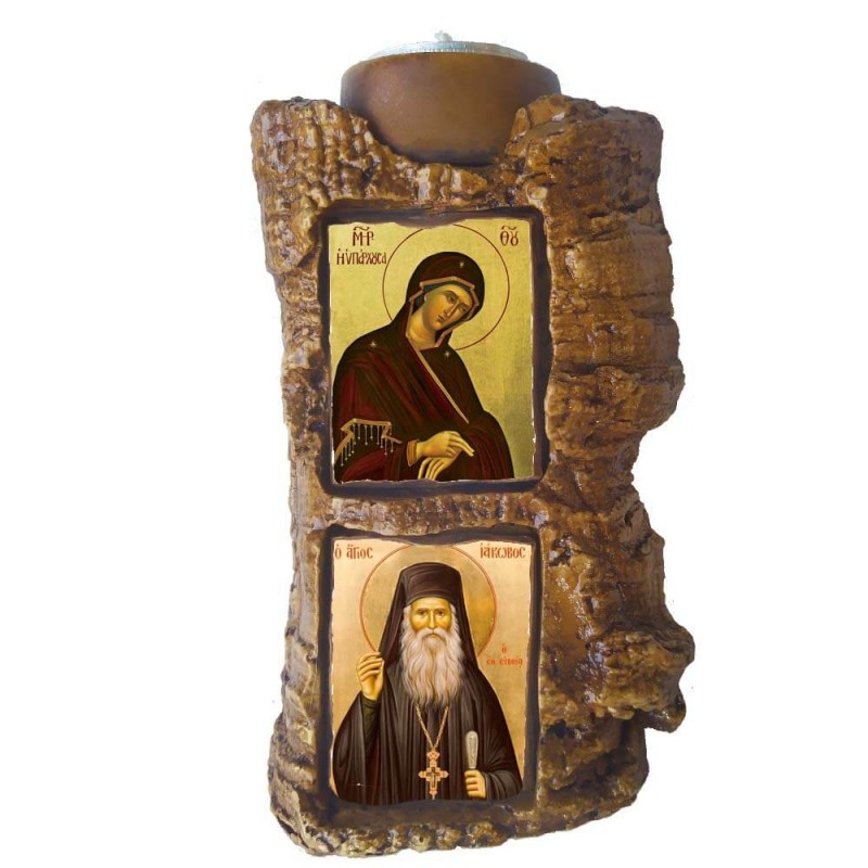 ΠΑΝΑΓΙΑ ΥΠΑΡΧΟΥΣΑΣ & ΑΓΙΟΣ ΙΑΚΩΒΟΣ Ο ΕΝ ΕΥΒΟΙΑΣ - Πέτρινο Επιτραπέζιο Δίπτυχο Ρεσώ