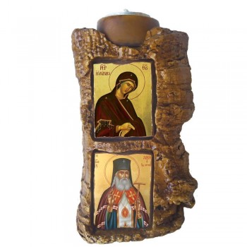 ΠΑΝΑΓΙΑ ΥΠΑΡΧΟΥΣΑΣ & ΑΓΙΟΣ ΛΟΥΚΑ ΤΟΥ ΙΑΤΡΟΥ - Πέτρινο Επιτραπέζιο Δίπτυχο Ρεσώ