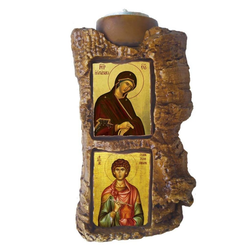 ΠΑΝΑΓΙΑ ΥΠΑΡΧΟΥΣΑΣ & ΑΓΙΟΣ ΠΑΝΤΕΛΕΗΜΩΝ - Πέτρινο Επιτραπέζιο Δίπτυχο Ρεσώ