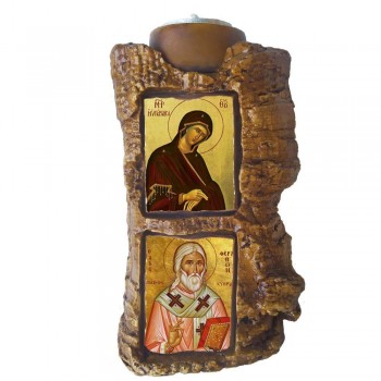 ΠΑΝΑΓΙΑ ΥΠΑΡΧΟΥΣΑΣ & ΑΓΙΟΣ ΘΕΡΑΠΩΝ - Πέτρινο Επιτραπέζιο Δίπτυχο Ρεσώ