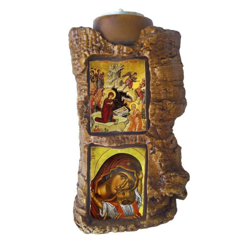 ΓΕΝΝΗΣΗ ΤΟΥ ΧΡΙΣΤΟΥ & ΠΑΝΑΓΙΑ ΚΑΡΔΙΩΤΙΣΣΑ - Πέτρινο Επιτραπέζιο Δίπτυχο Ρεσώ