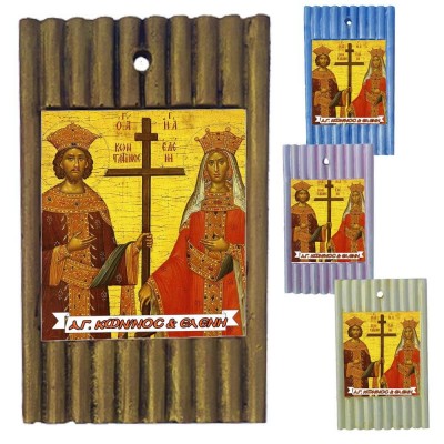 ΑΓΙΟΙ ΚΩΝΣΤΑΝΤΙΝΟΣ & ΕΛΕΝΗ - Ριγέ Κεραμική Εικονίτσα 