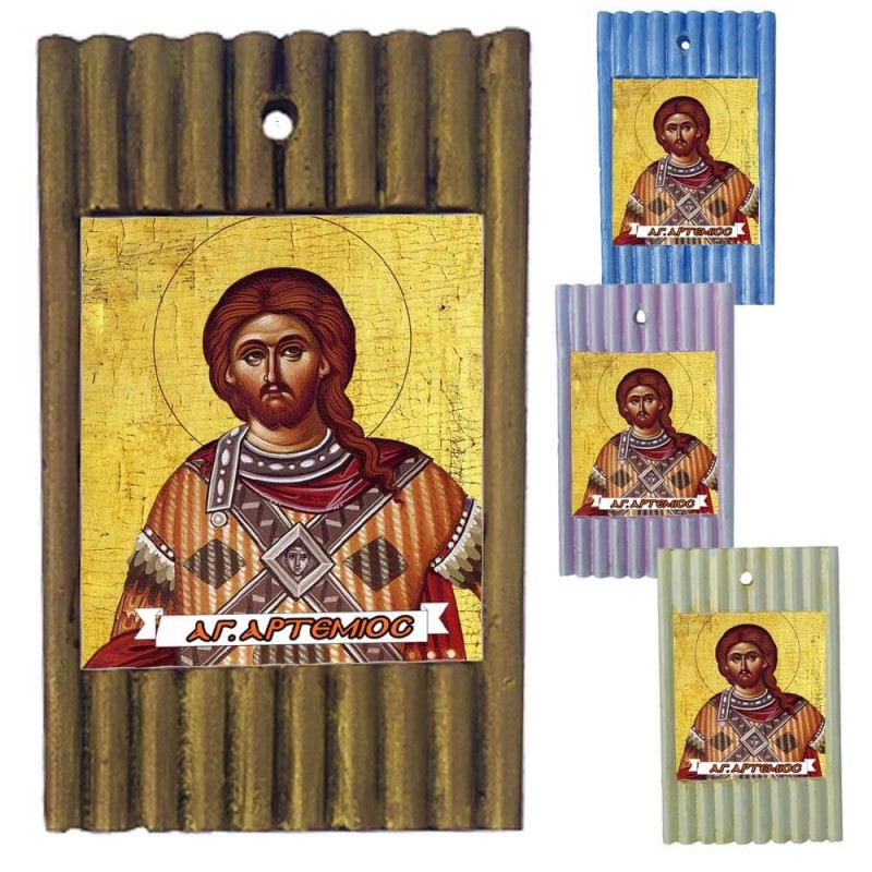 ΑΓΙΟΣ ΑΡΤΕΜΙΟΣ - Ριγέ Κεραμική Εικονίτσα 