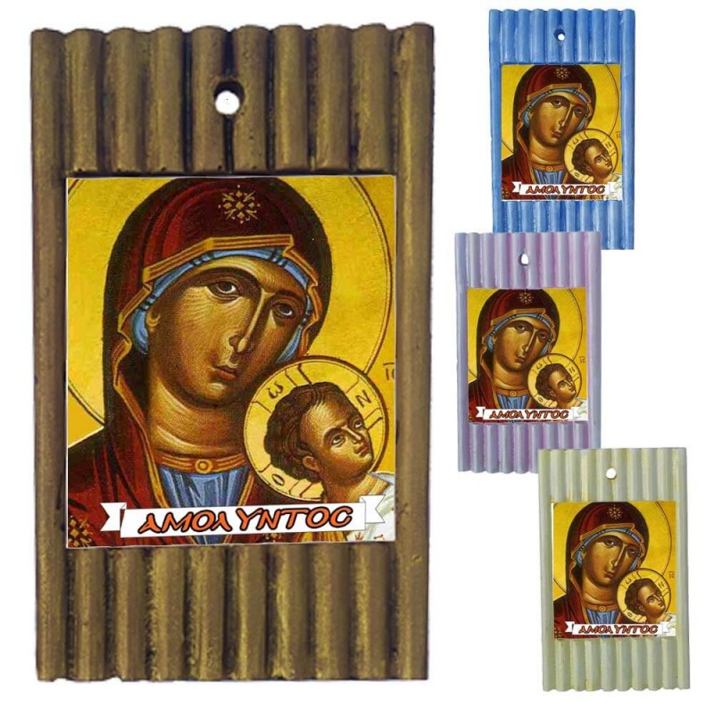 ΠΑΝΑΓΙΑ  ΑΜΟΛΥΝΤΟΣ - Ριγέ Κεραμική Εικονίτσα