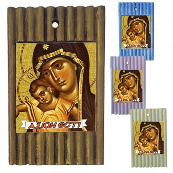 ΠΑΝΑΓΙΑ  ΑΞΙΟΝ ΕΣΤΙ - Ριγέ Κεραμική Εικονίτσα