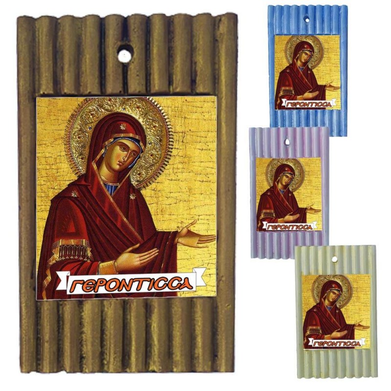 ΠΑΝΑΓΙΑ  ΓΕΡΟΝΤΙΣΣΑ - Ριγέ Κεραμική Εικονίτσα