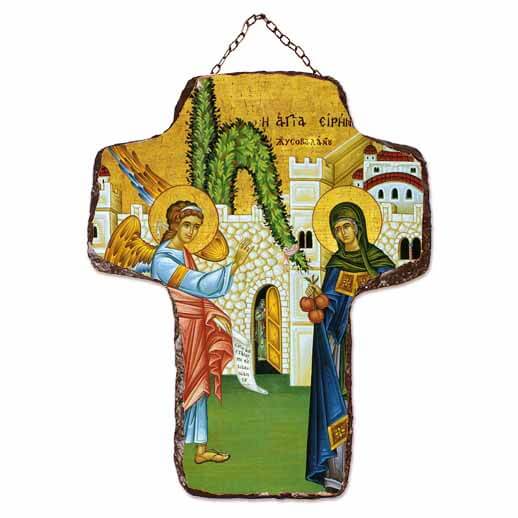 ΑΓΙΑ ΕΙΡΗΝΗ ΧΡΥΣΟΒΑΛΑΝΤΟΥ - Κεραμικός Σταυρός Τοίχου 21cm