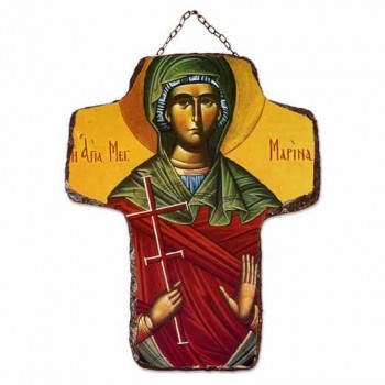 ΑΓΙΑ ΜΑΡΙΝΑ - Κεραμικός Σταυρός Τοίχου 21cm