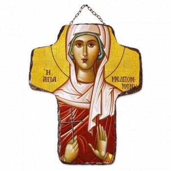 ΑΓΙΑ ΜΕΛΠΟΜΕΝΗ - Κεραμικός Σταυρός Τοίχου 21cm