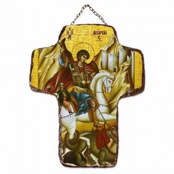 ΑΓΙΟΣ ΓΕΩΡΓΙΟΣ - Κεραμικός Σταυρός Τοίχου 21cm