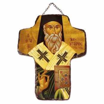 ΑΓΙΟΣ ΝΕΚΤΑΡΙΟΣ - Κεραμικός Σταυρός Τοίχου 21cm