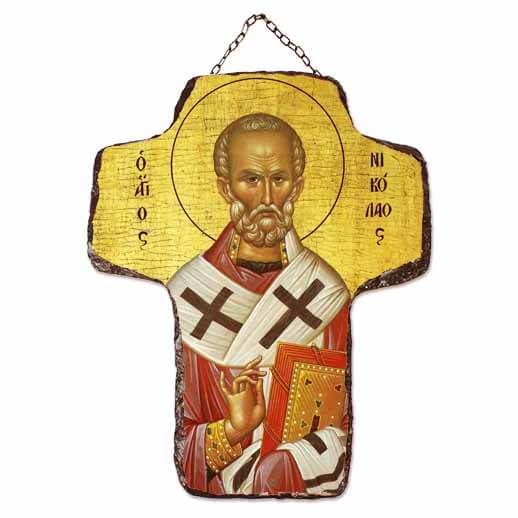 ΑΓΙΟΣ ΝΙΚΟΛΑΟΣ - Κεραμικός Σταυρός Τοίχου 21cm
